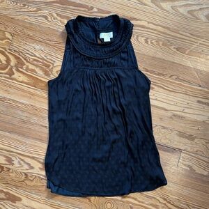 Anthropologie Sleeveless Ruffled High-Neck Blouse in Navy Blue by Maeve